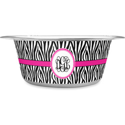 Zebra Print Stainless Steel Dog Bowl - Large (Personalized)
