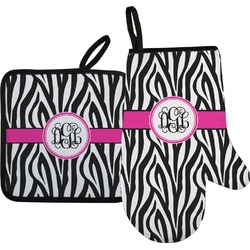 Zebra Print Oven Mitt & Pot Holder Set w/ Monogram