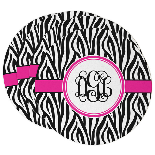 Custom Zebra Print Round Paper Coasters w/ Monograms