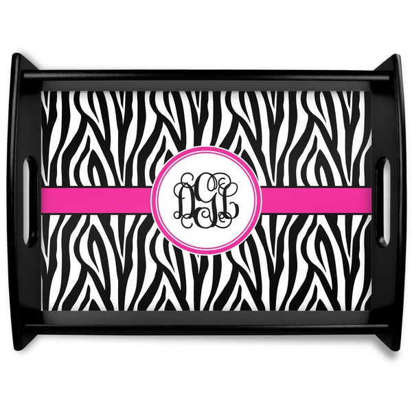 Custom Zebra Print Black Wooden Tray - Large (Personalized)