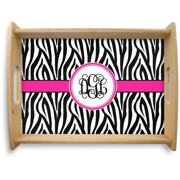 Custom Zebra Print Natural Wooden Tray - Large (Personalized)