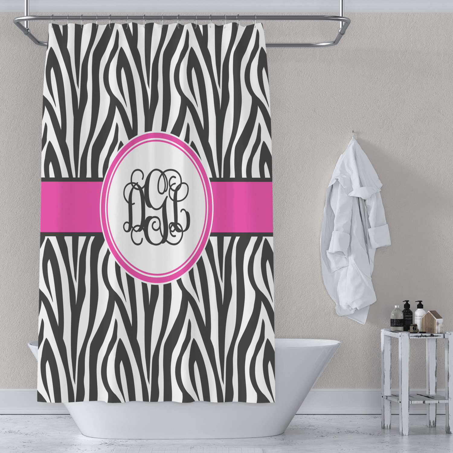 Zebra Print Shower Curtain Personalized YouCustomizeIt   Zebra Print Shower Curtain Lifestyle 