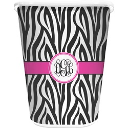 Zebra Print Waste Basket - Single Sided (White) (Personalized)