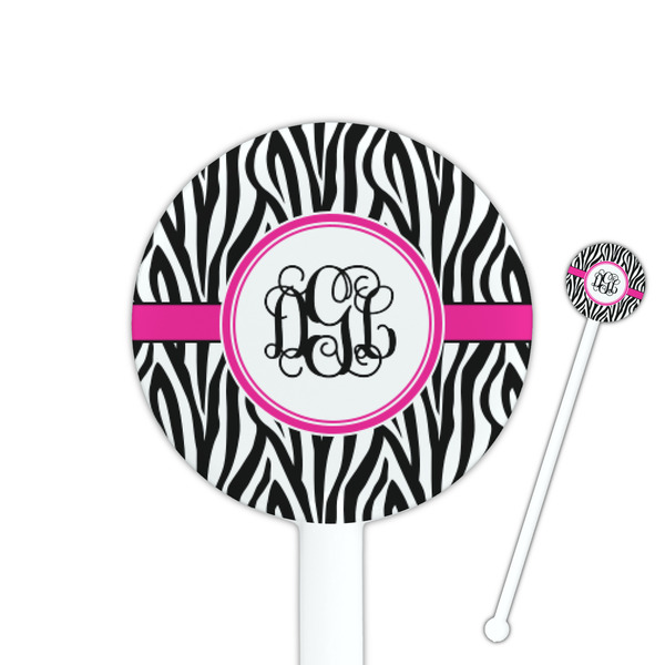 Custom Zebra Print 5.5" Round Plastic Stir Sticks - White - Single Sided (Personalized)