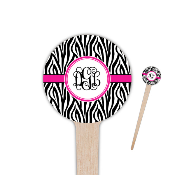 Custom Zebra Print 4" Round Wooden Food Picks - Double Sided (Personalized)