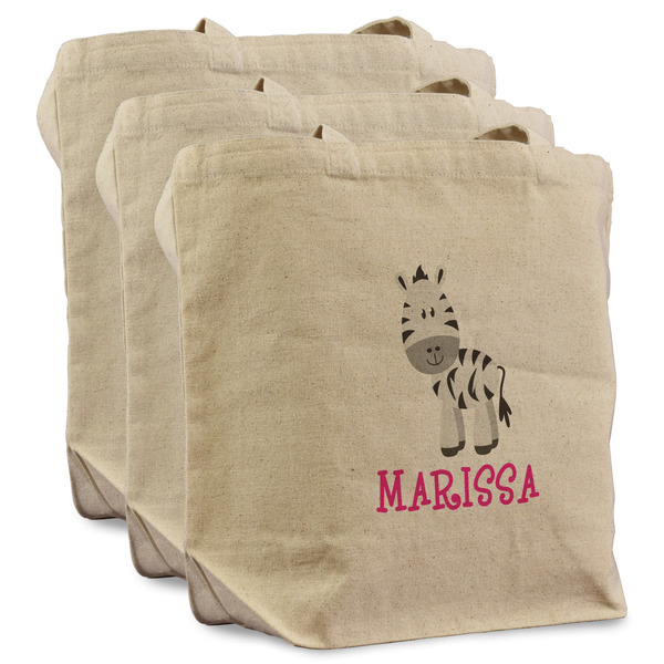 Custom Zebra Reusable Cotton Grocery Bags - Set of 3 (Personalized)