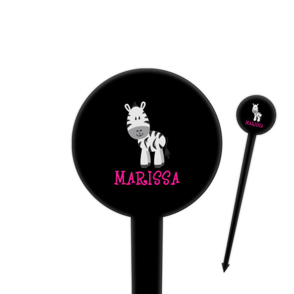 Custom Zebra 4" Round Plastic Food Picks - Black - Single Sided (Personalized)