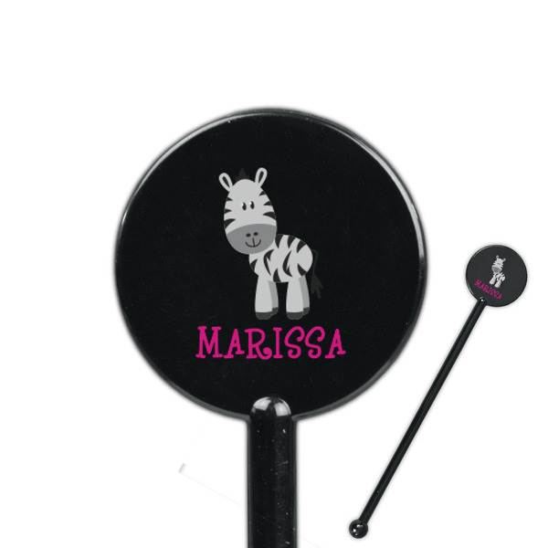 Custom Zebra 5.5" Round Plastic Stir Sticks - Black - Double Sided (Personalized)