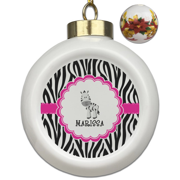 Custom Zebra Ceramic Ball Ornaments - Poinsettia Garland (Personalized)