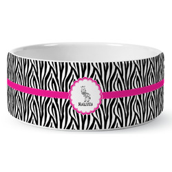 Zebra Ceramic Dog Bowl - Medium (Personalized)