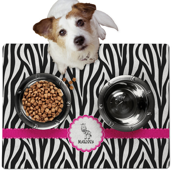 Custom Zebra Dog Food Mat - Medium w/ Name or Text