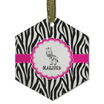 Zebra Flat Glass Ornament - Hexagon w/ Name or Text