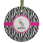 Zebra Flat Glass Ornament - Round w/ Name or Text