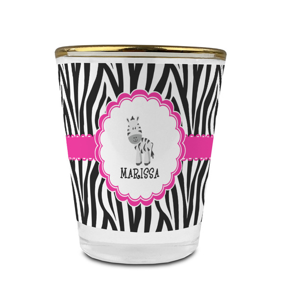 Custom Zebra Glass Shot Glass - 1.5 oz - with Gold Rim - Set of 4 (Personalized)