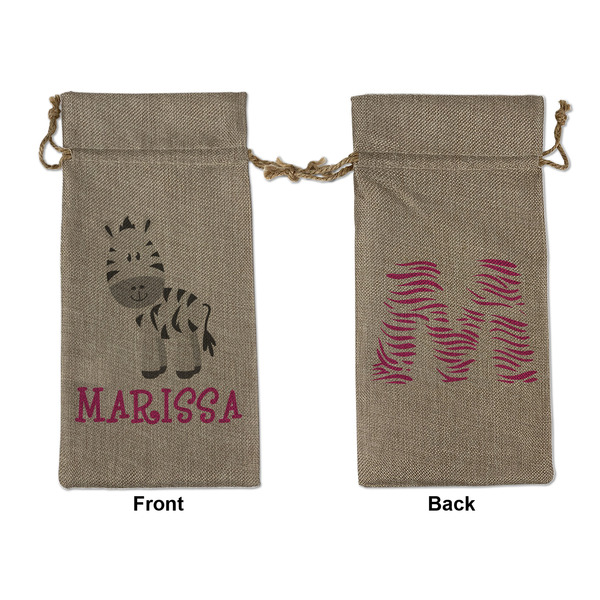 Custom Zebra Large Burlap Gift Bag - Front & Back (Personalized)