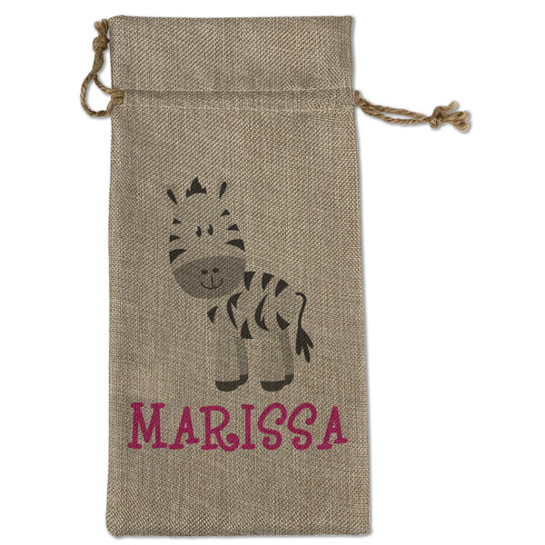 Custom Zebra Large Burlap Gift Bag - Front (Personalized)