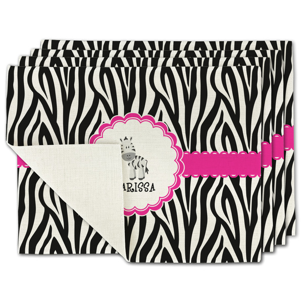 Custom Zebra Single-Sided Linen Placemat - Set of 4 w/ Name or Text