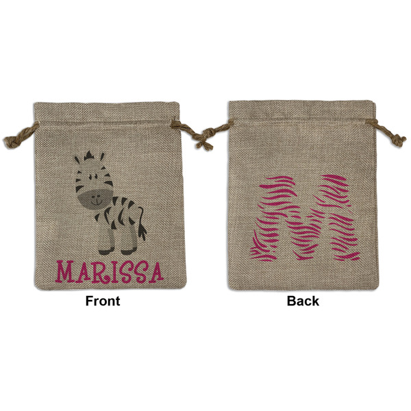 Custom Zebra Medium Burlap Gift Bag - Front & Back (Personalized)