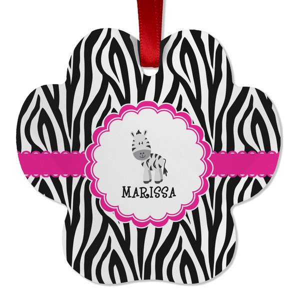 Custom Zebra Metal Paw Ornament - Double Sided w/ Name or Text