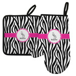 Zebra Left Oven Mitt & Pot Holder Set w/ Name or Text