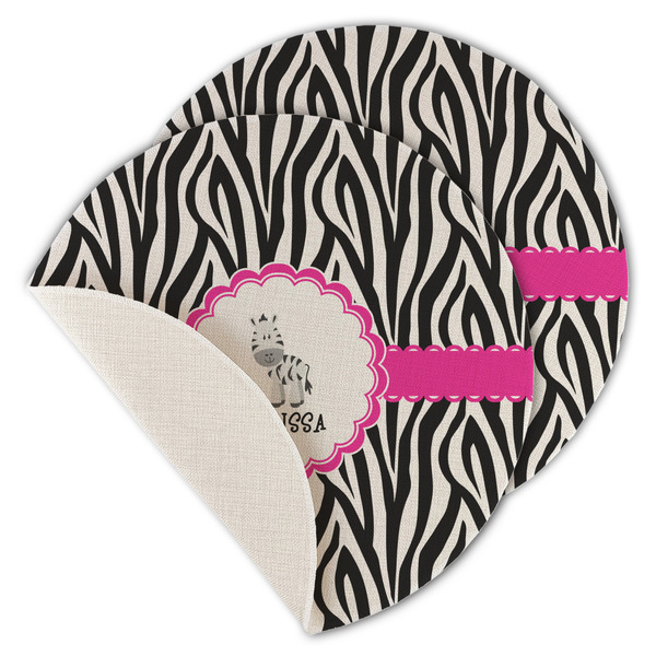 Custom Zebra Round Linen Placemat - Single Sided - Set of 4 (Personalized)