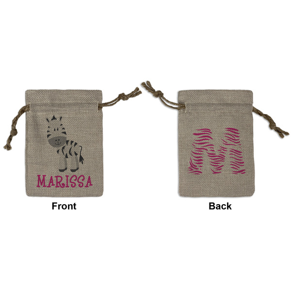 Custom Zebra Small Burlap Gift Bag - Front & Back (Personalized)