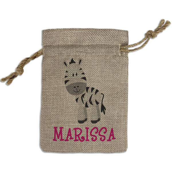 Custom Zebra Small Burlap Gift Bag - Front (Personalized)