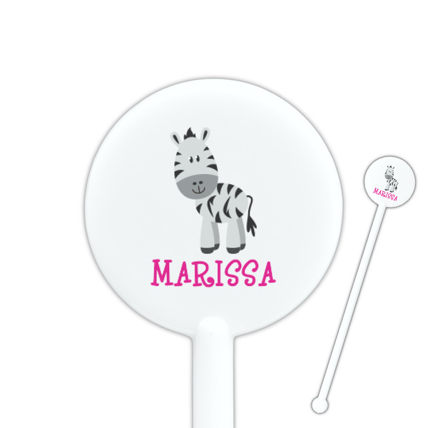 Custom Zebra 5.5" Round Plastic Stir Sticks - White - Single Sided (Personalized)