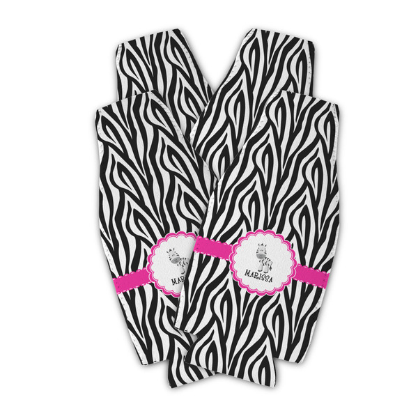 Custom Zebra Zipper Bottle Cooler - Set of 4 (Personalized)