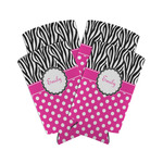 Zebra Print & Polka Dots Can Cooler (tall 12 oz) - Set of 4 (Personalized)