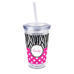 Zebra Print & Polka Dots 16oz Double Wall Acrylic Tumbler with Lid & Straw - Full Print (Personalized)