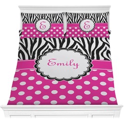 Zebra Print & Polka Dots Comforter Set - Full / Queen (Personalized)