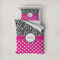 Zebra Print & Polka Dots Duvet Cover Set - Twin (Personalized)