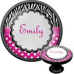 Zebra Print & Polka Dots Cabinet Knob (Black) (Personalized)