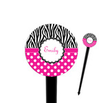 Zebra Print & Polka Dots 4" Round Plastic Food Picks - Black - Double Sided (Personalized)