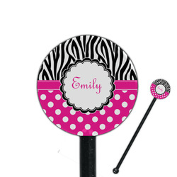 Zebra Print & Polka Dots 5.5" Round Plastic Stir Sticks - Black - Single Sided (Personalized)