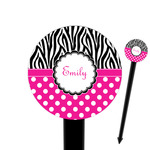 Zebra Print & Polka Dots 6" Round Plastic Food Picks - Black - Single Sided (Personalized)