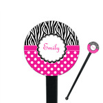 Zebra Print & Polka Dots 7" Round Plastic Stir Sticks - Black - Double Sided (Personalized)