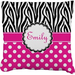 Zebra Print & Polka Dots Faux-Linen Throw Pillow 18" (Personalized)