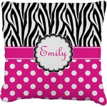 Zebra Print & Polka Dots Faux-Linen Throw Pillow 20" (Personalized)