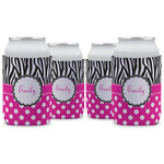 Zebra Print & Polka Dots Can Cooler (12 oz) - Set of 4 w/ Name or Text