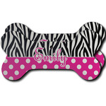 Zebra Print & Polka Dots Ceramic Dog Ornament - Front & Back w/ Name or Text