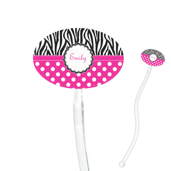 Custom Zebra Print & Polka Dots 7" Oval Plastic Stir Sticks - Clear (Personalized)