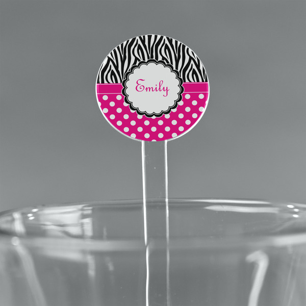 Custom Zebra Print & Polka Dots 7" Round Plastic Stir Sticks - Clear (Personalized)