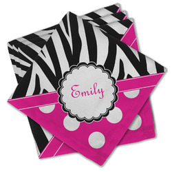 Zebra Print & Polka Dots Cloth Cocktail Napkins - Set of 4 w/ Name or Text