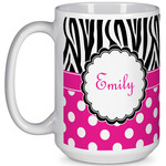 Zebra Print & Polka Dots 15 Oz Coffee Mug - White (Personalized)