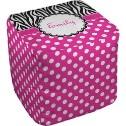 Zebra Print & Polka Dots Cube Pouf Ottoman - 13" (Personalized)