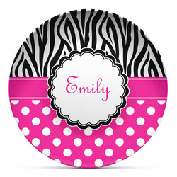 Zebra Print & Polka Dots Microwave Safe Plastic Plate - Composite Polymer (Personalized)