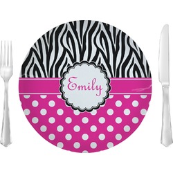 Zebra Print & Polka Dots Glass Lunch / Dinner Plate 10" (Personalized)
