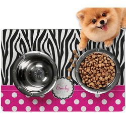 Zebra Print & Polka Dots Dog Food Mat - Small w/ Name or Text